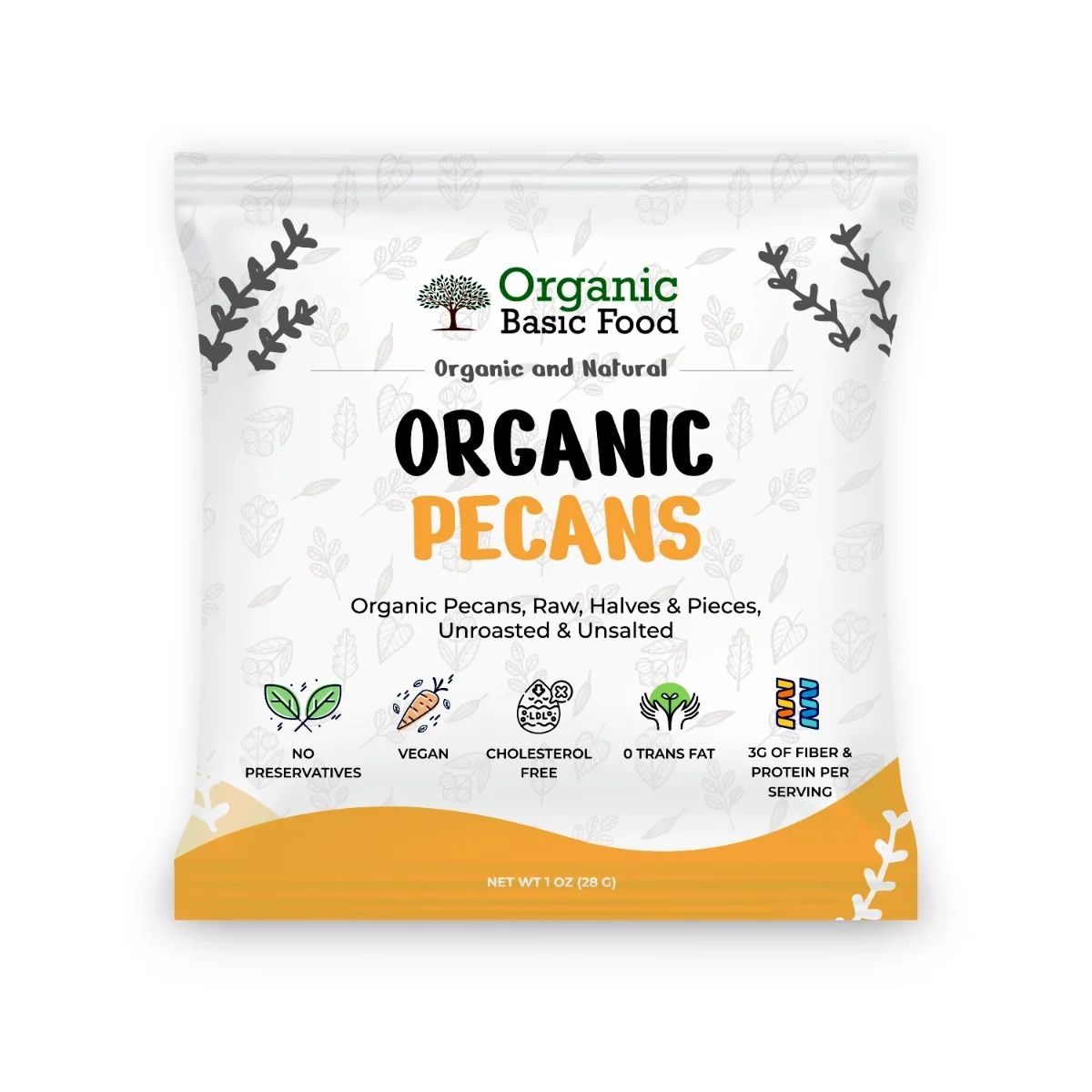 Organic Pecans, Raw, Halves & Pieces | Non-GMO | Vegan | Gluten-Free - 1 oz