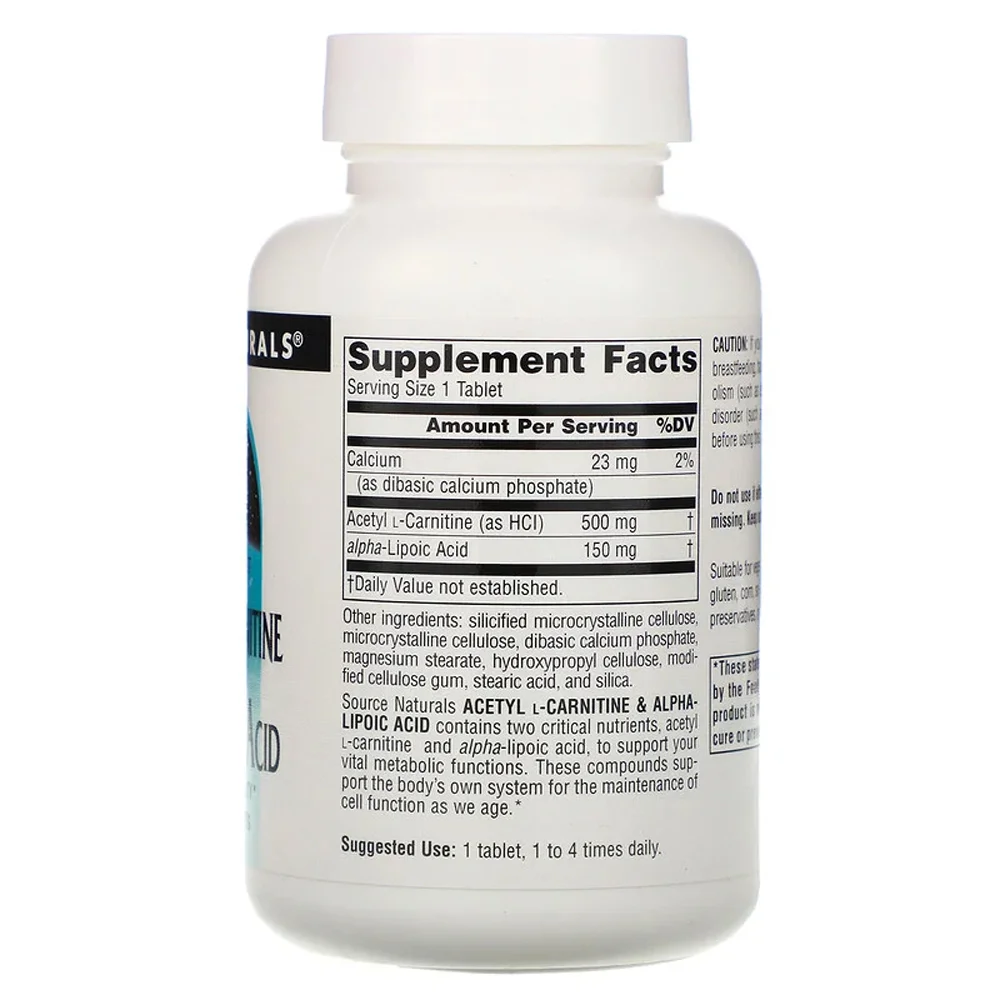 Source Naturals Acetyl L-Carnitine & Alpha-Lipoic Acid - 650 mg - 60 Tablets