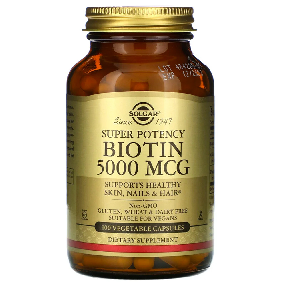 Solgar Biotin - 5000 mcg - 100 Vegetable Capsules