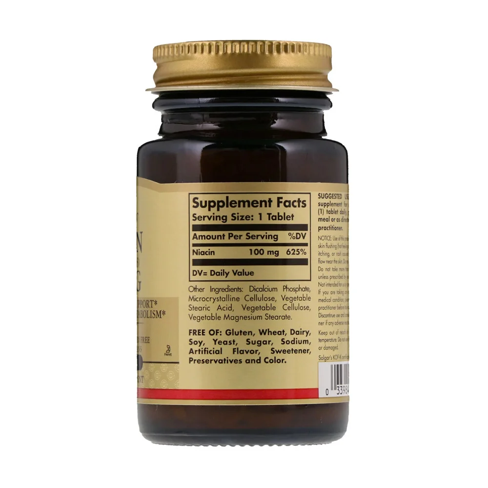 Solgar Niacin Vitamin B3 - 100 mg - 100 Tablets