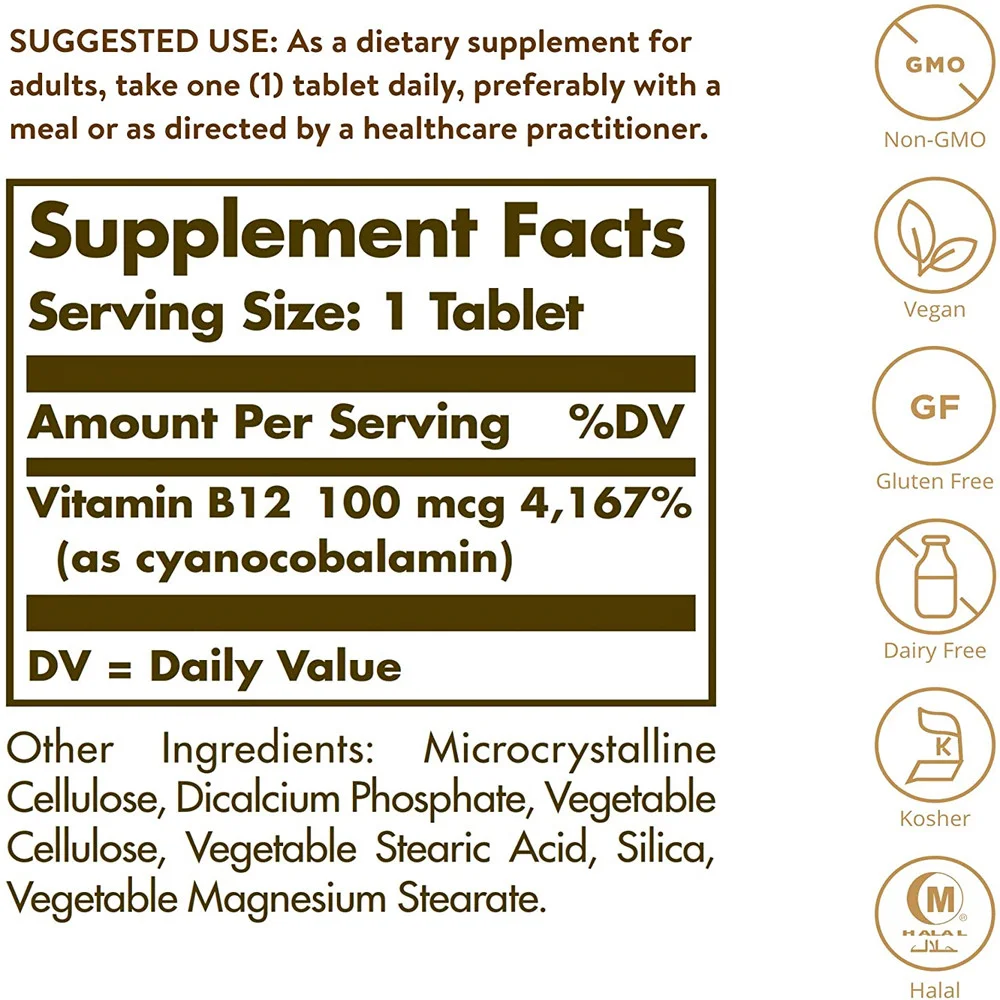 Solgar Vitamin B12 - 100 mcg - 100 Tablets