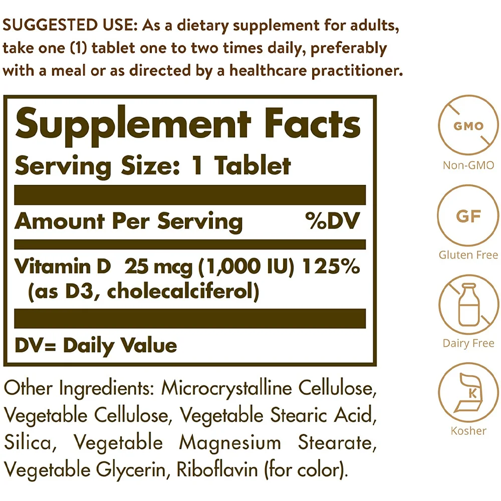 Solgar Vitamin D3 (Cholecalciferol) 25 mcg (1000 IU) 90 Tablets