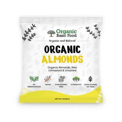 Organic Almonds, Raw, Unroasted & Unsalted | Non-GMO | Vegan | Gluten-Free - 1 oz