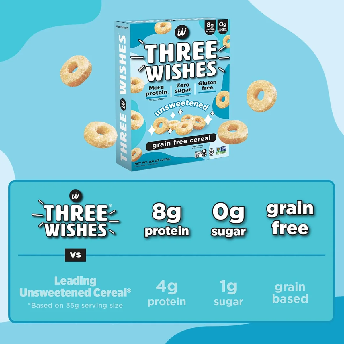 Three Wishes Gluten Free Protein Cereal, Unsweetened - 8.6 oz