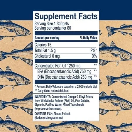 Wiley's Finest Wild Alaskan Fish Oil Peak EPA - 1250 mg - 60 Fish Softgels