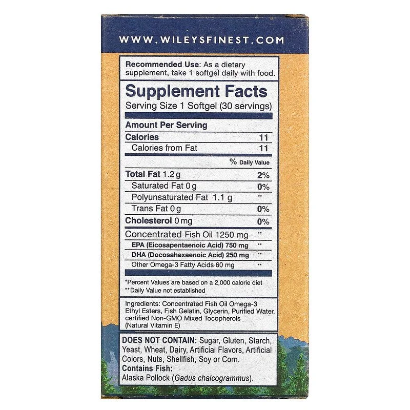 Wiley's Finest Wild Alaskan Fish Oil Peak EPA - 1250 mg - 30 Fish Softgels