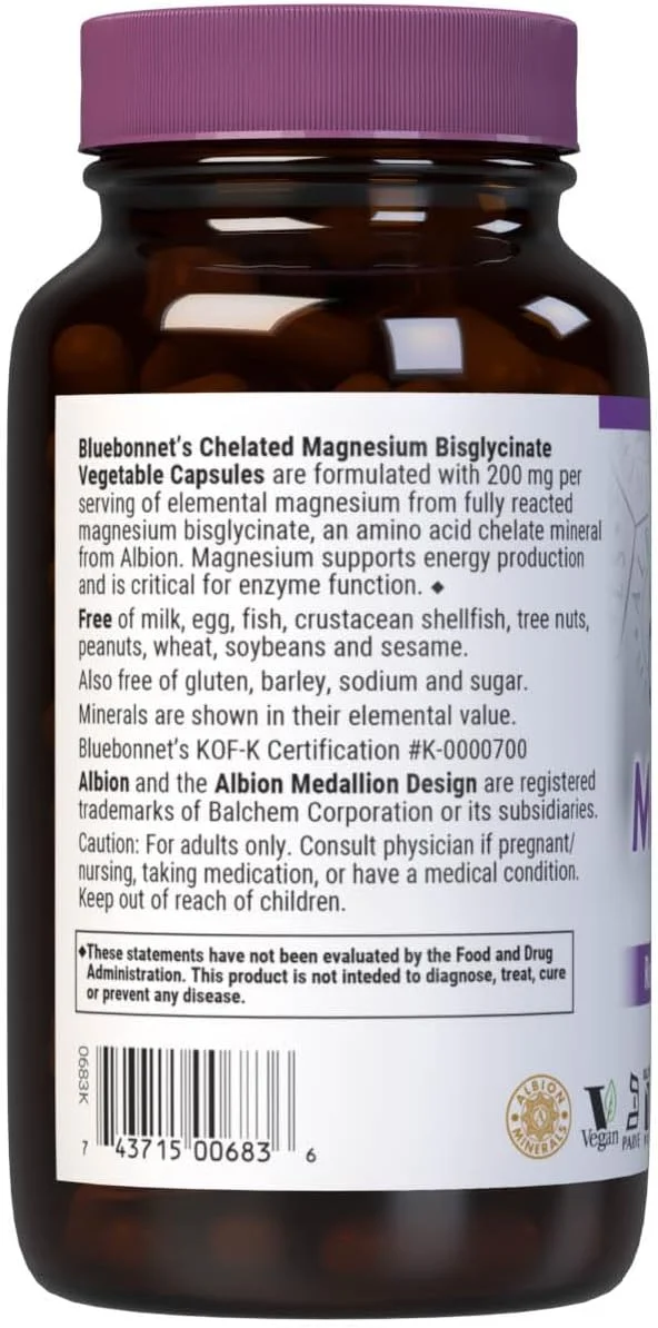 Bluebonnet Nutrition Chelated Magnesium - 200 mg - 120 Vegetable Capsules