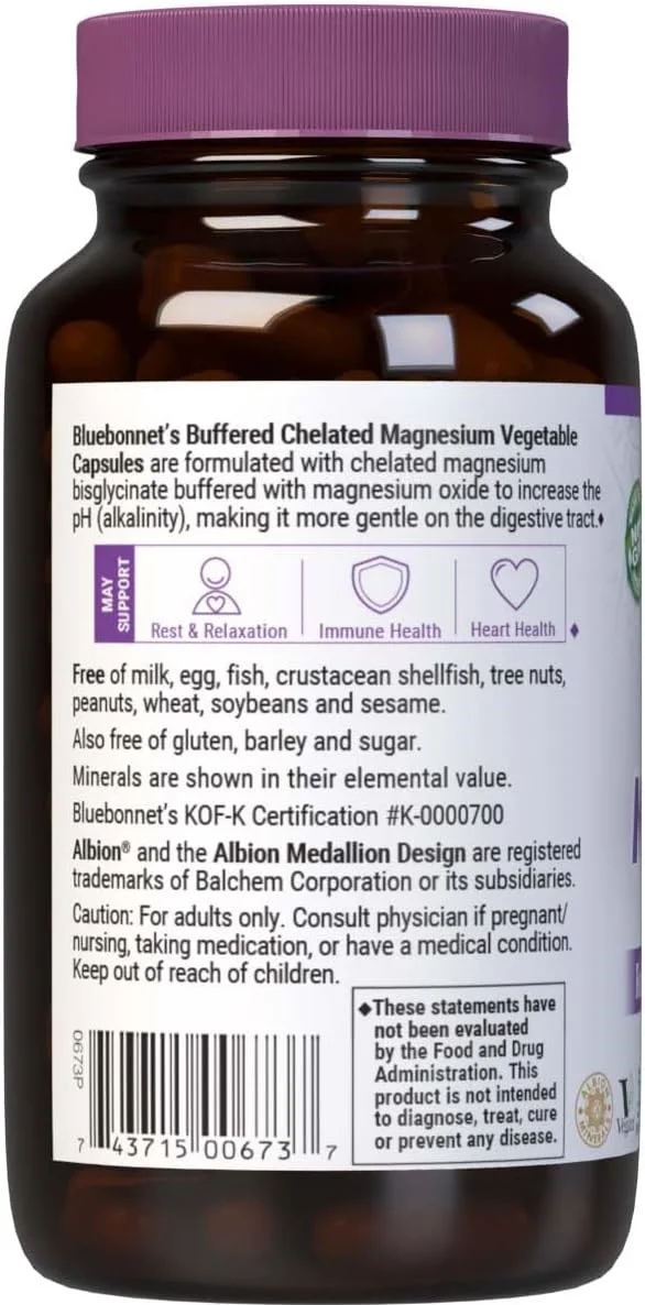 Bluebonnet Nutrition Buffered Chelated Magnesium - 200 mg - 120 Vegetable Capsules