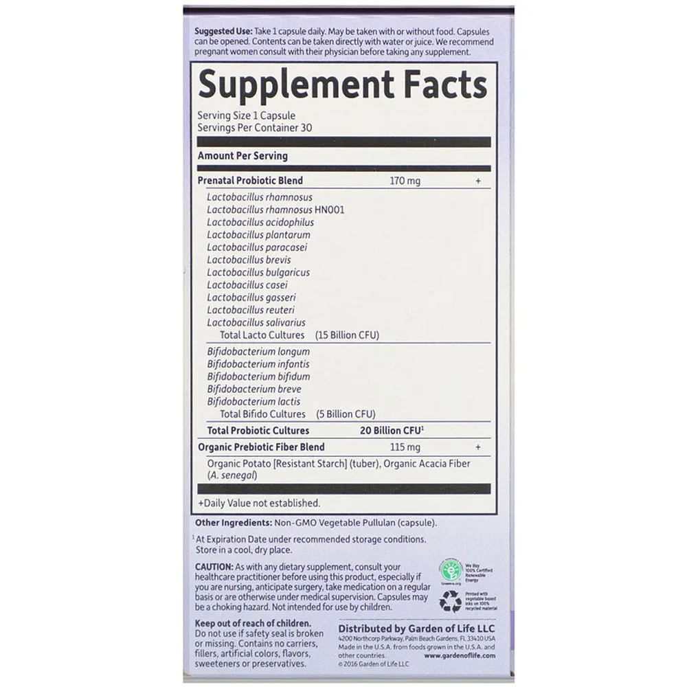 Garden of Life Dr. Formulated Probiotics Once Daily Prenatal - 20 billion - 30 Vegetarian Capsules