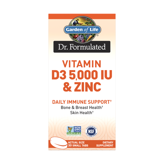 Garden of Life Dr. Formulated Vitamin D3 5000 IU & Zinc - 30 Small Tabs