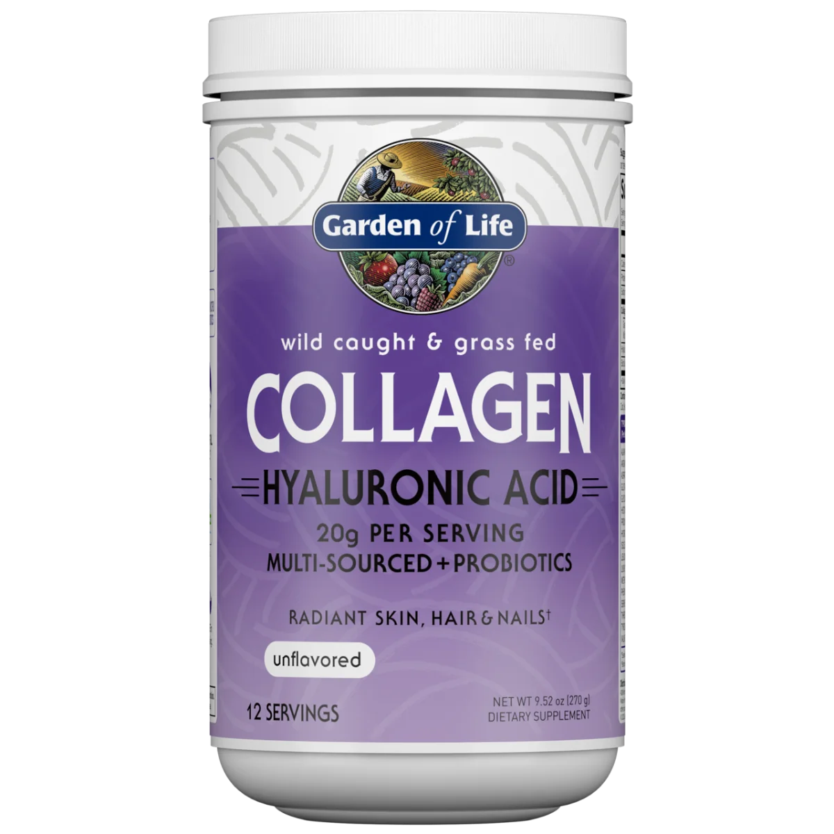 Garden of Life Wild Caught & Grass Fed Collagen with Hyaluronic Acid Powder Unflavored - 12 Servings