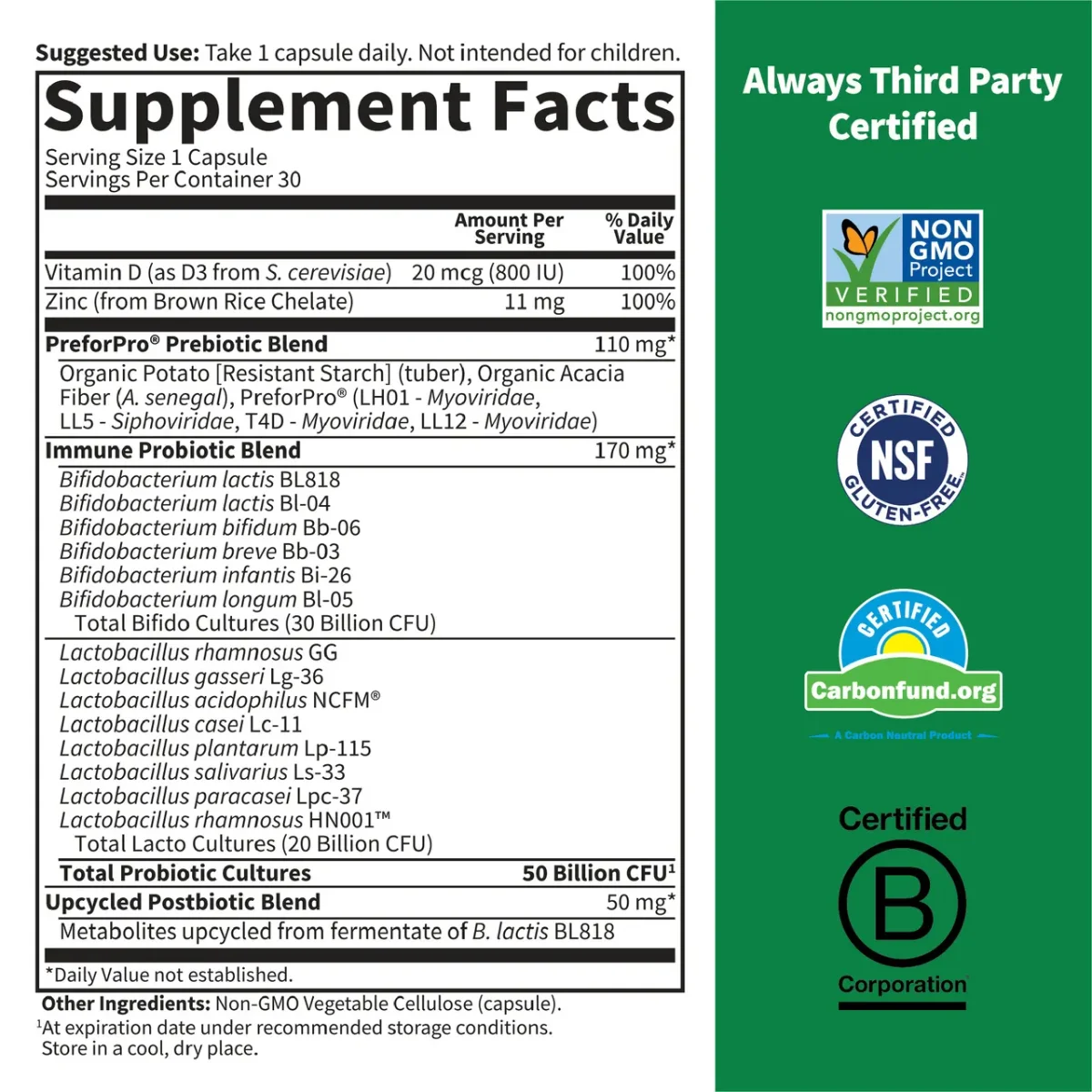 Garden of Life Dr. Formulated Probiotics Immune Pre + Pro + Postbiotics - 50 billion - 30 Vegetarian Capsules