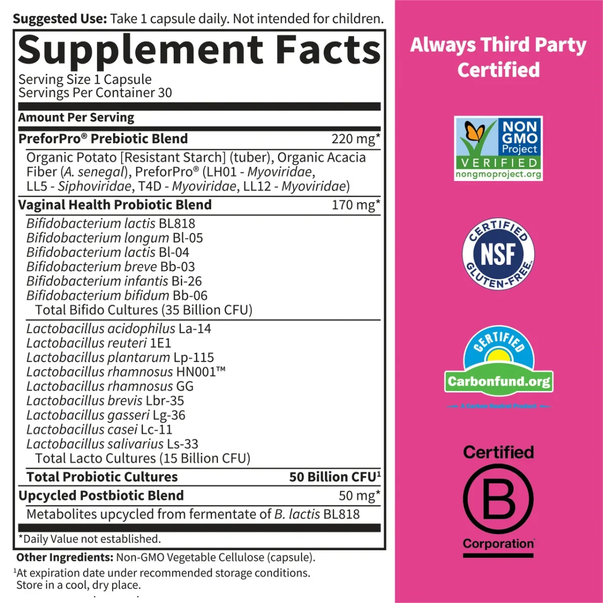 Garden of Life Dr. Formulated Probiotics Women's pH Pre + Pro + Postbiotics - 50 billion - 30 Vegetarian Capsules