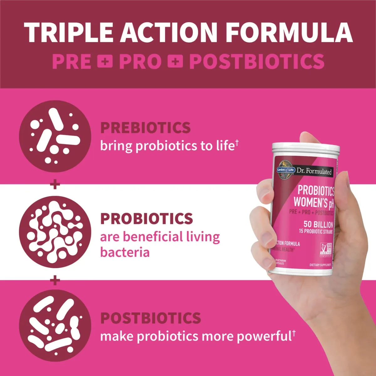Garden of Life Dr. Formulated Probiotics Women's pH Pre + Pro + Postbiotics - 50 billion - 30 Vegetarian Capsules
