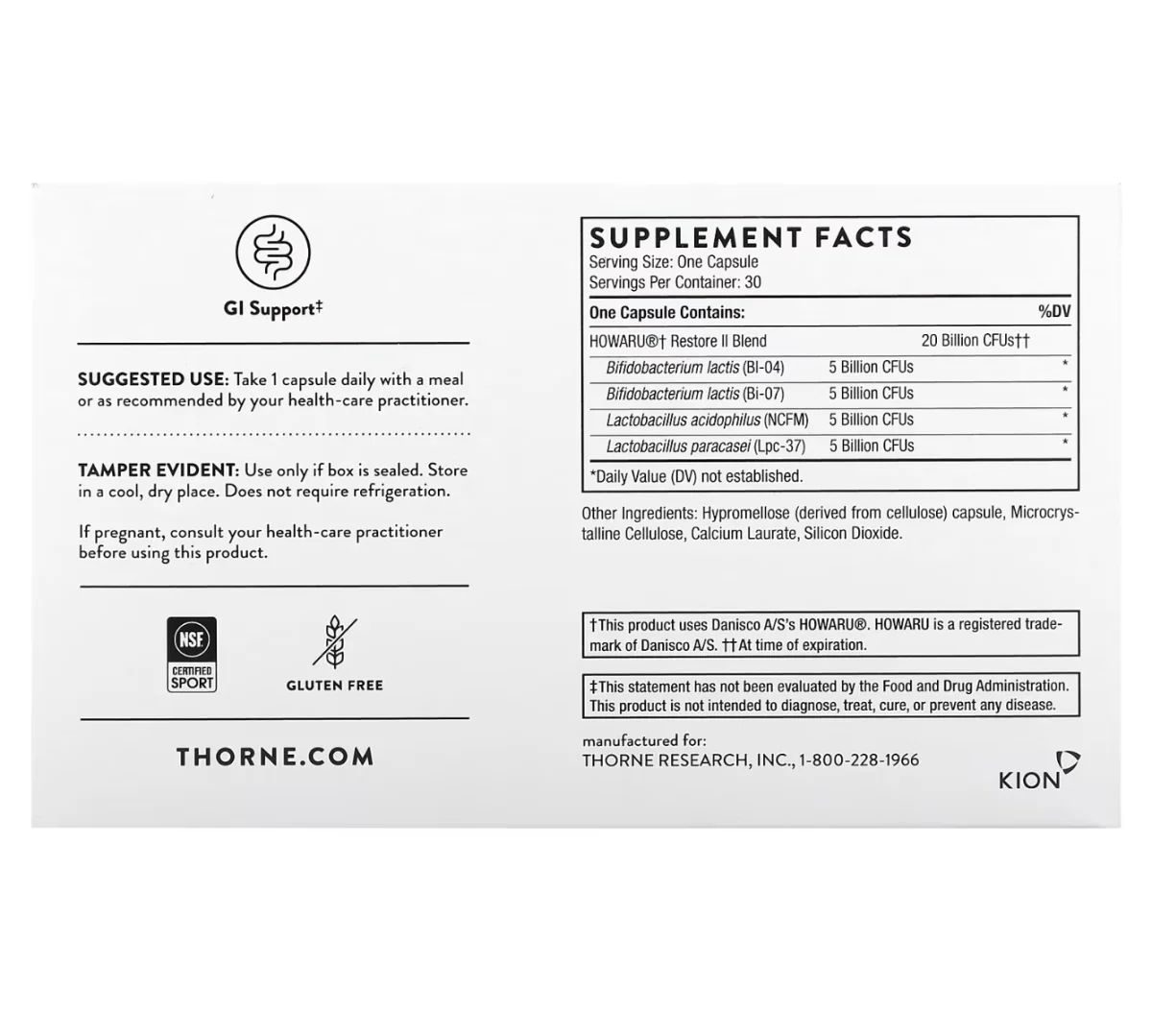 Thorne FloraSport 20B - NSF Certified for Sport - 30 Capsules