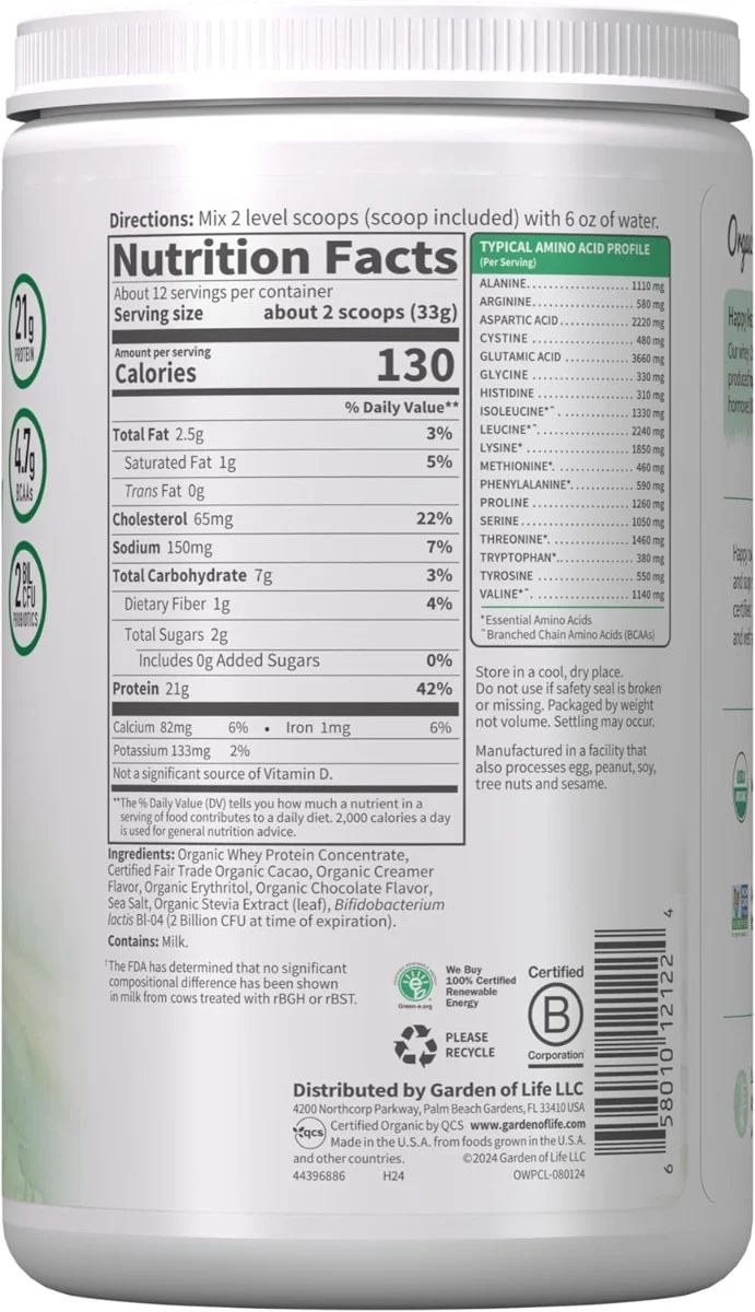 Garden of Life, Organic Whey Protein, Grass-Fed, Vanilla, 13.33 oz (378 g)