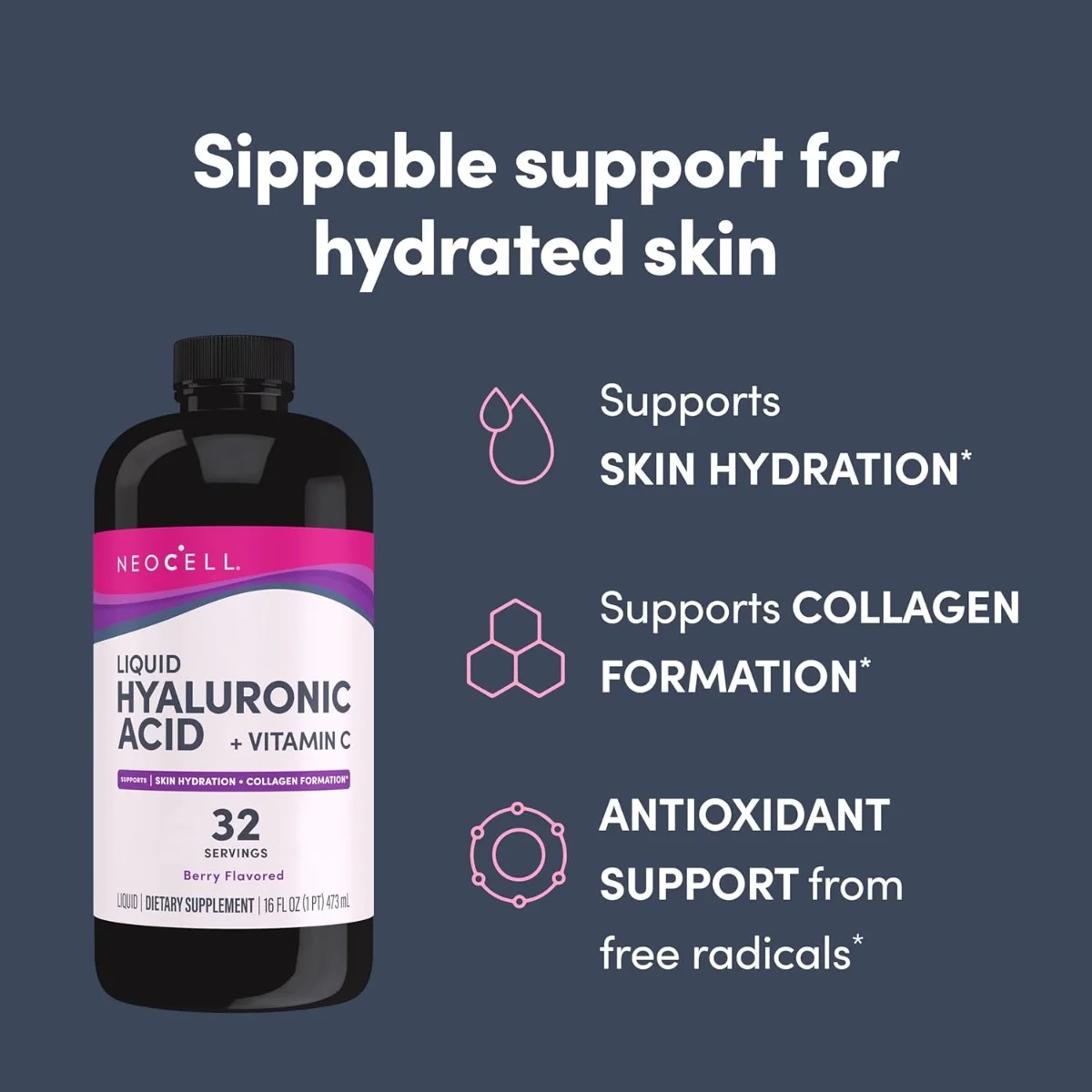 NeoCell Hyaluronic Acid Berry Liquid - 50 mg - 16 fl oz