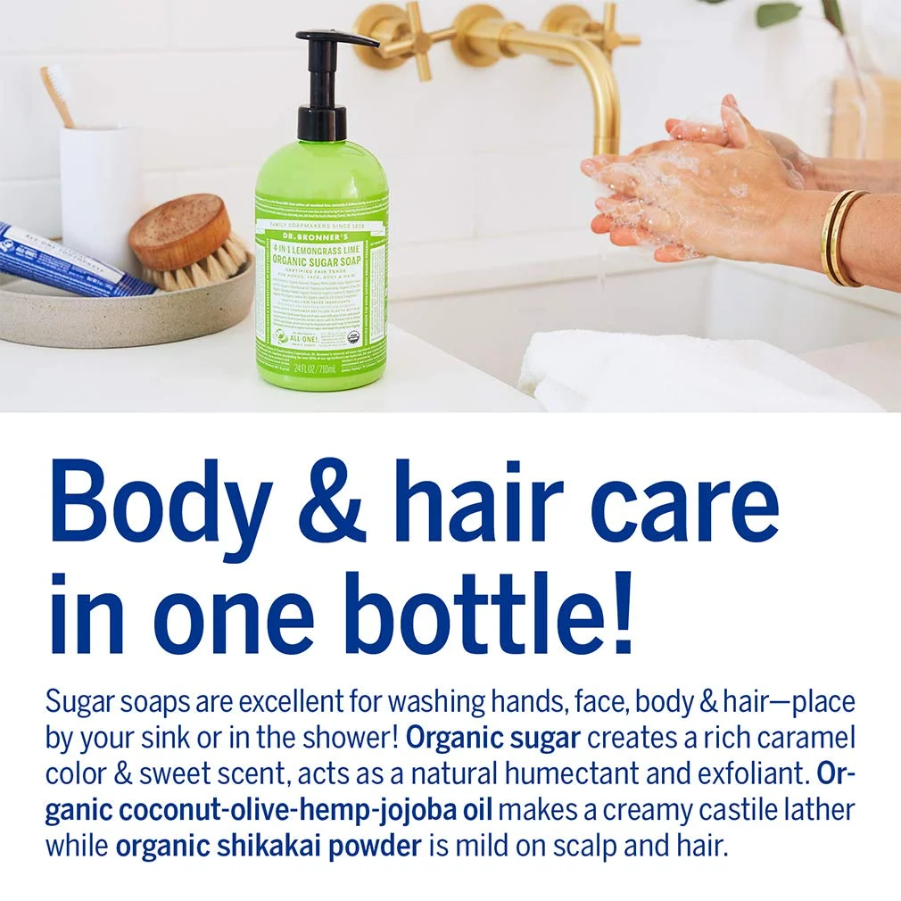 Dr. Bronner's Organic 4-in-1 Pump Soap Sugar Lemongrass Lime - 12 fl oz
