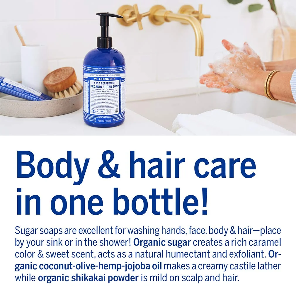 Dr. Bronner's Organic 4-in-1 Pump Soap Sugar Peppermint - 24 fl oz