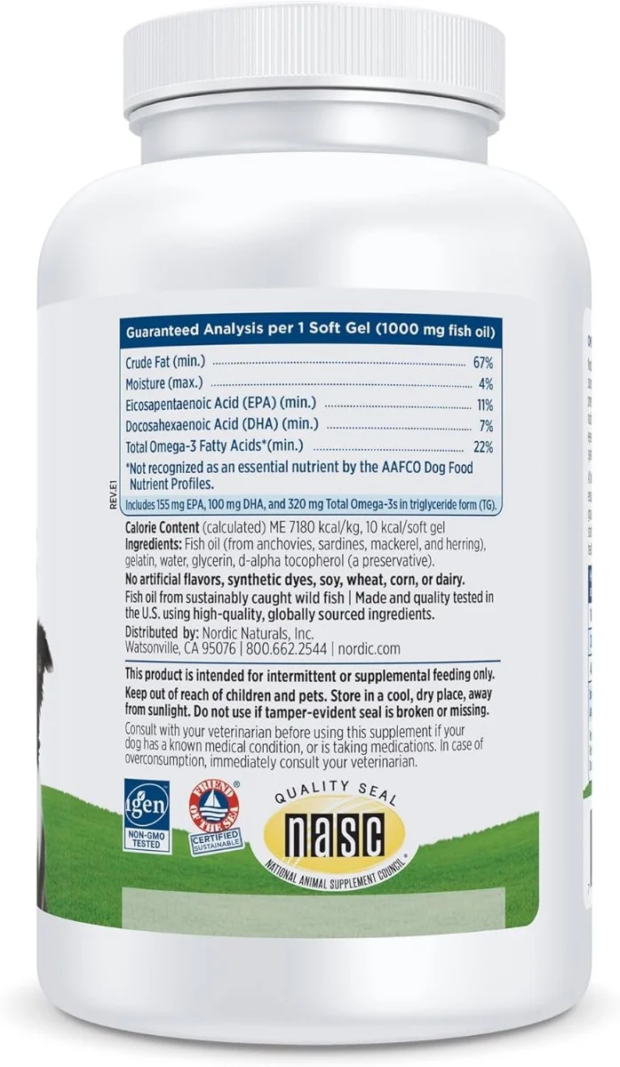 Nordic Naturals Pet Omega-3 Supplement for Dogs - 180 Softgels