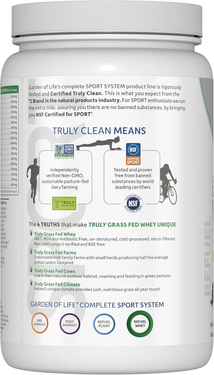 Garden of Life Sport Certified Grass Fed Whey Protein - NSF Certified for Sport Chocolate - 20 Servings