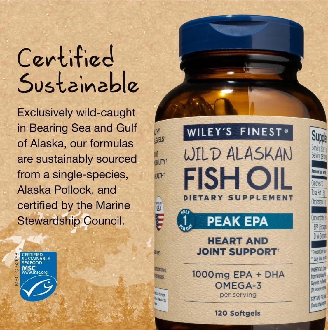 Wiley's Finest Wild Alaskan Fish Oil Peak EPA - 1250 mg - 120 Softgels