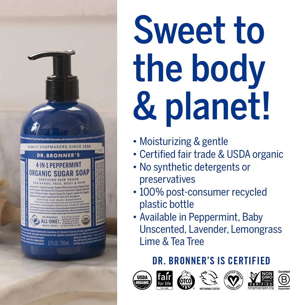 Dr. Bronner's Organic 4-in-1 Pump Soap Sugar Peppermint - 24 fl oz