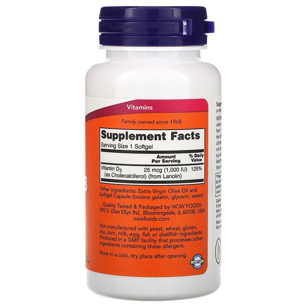 NOW Vitamin D-3 - 1000 IU - 180 Softgels