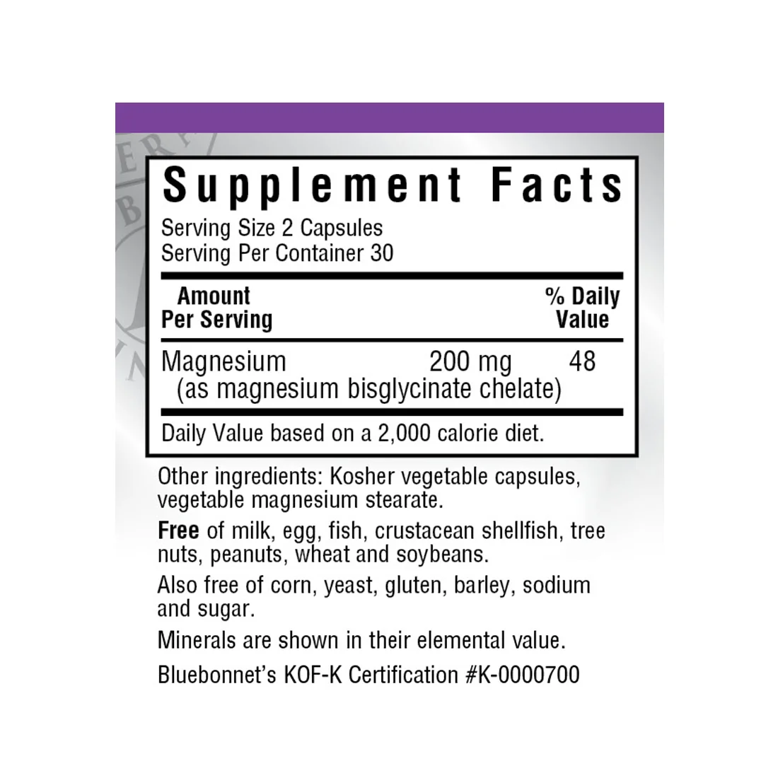 Bluebonnet Nutrition Chelated Magnesium - 200 mg - 60 Vegetable Capsules