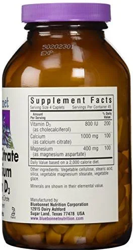 Bluebonnet Nutrition Calcium Citrate Magnesium Plus Vitamin D3 - 180 Caplets