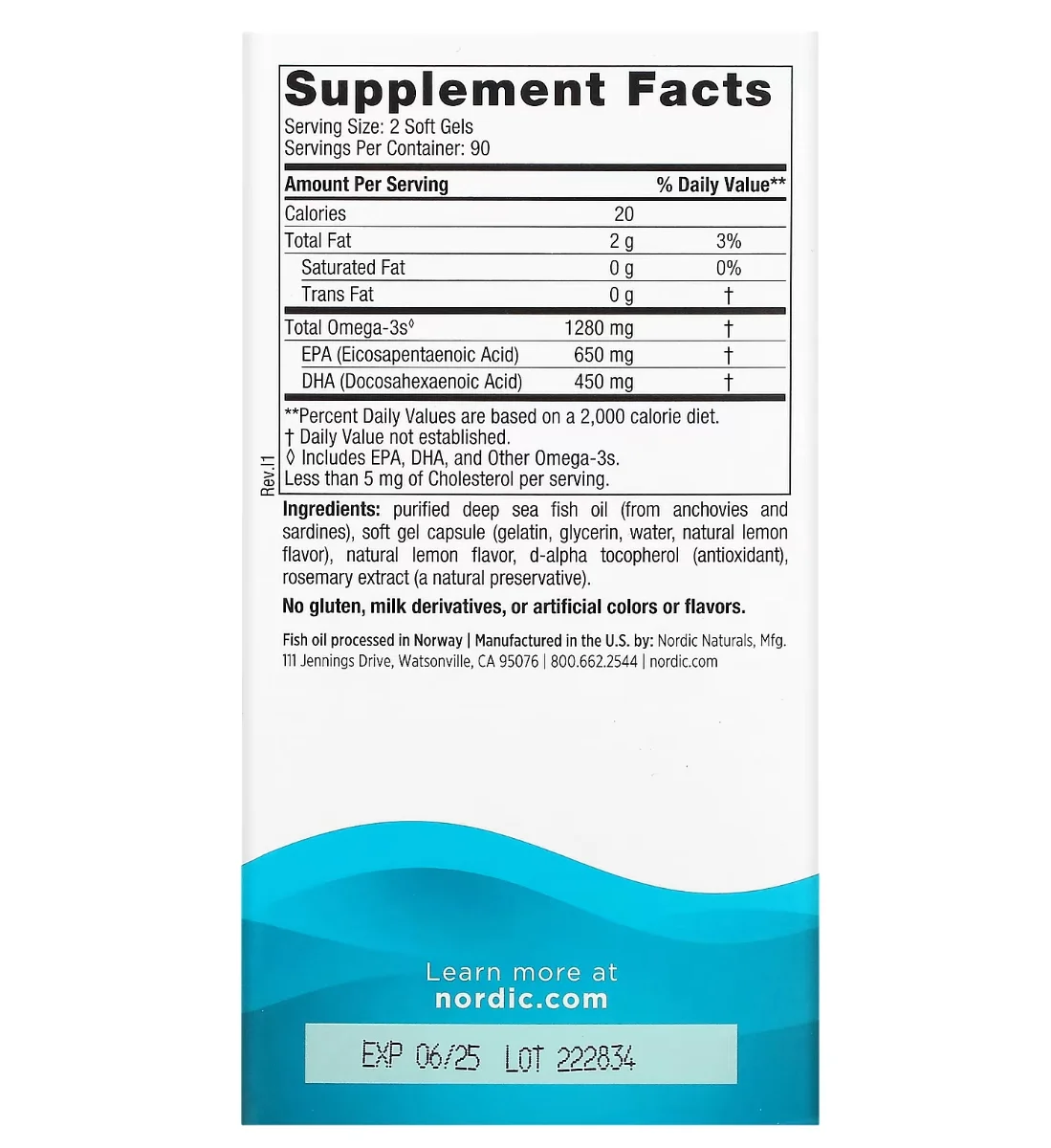 Nordic Naturals Ultimate Omega Lemon - 1280 mg - 180 Softgels