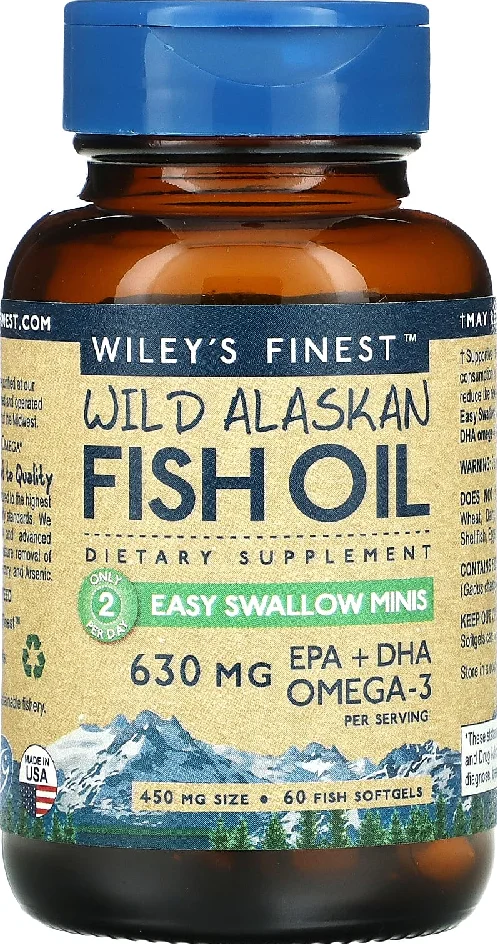 Wiley's Finest Wild Alaskan Fish Oil Easy Swallow Minis - 630 mg - 60 Softgels