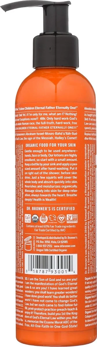 Dr. Bronner's Organic Hand & Body Lotion Orange Lavender - 8 fl oz
