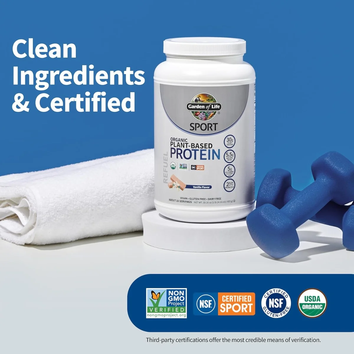 Garden of Life Sport Organic Plant-Based Protein - NSF Certified for Sport Vanilla - 19 Servings