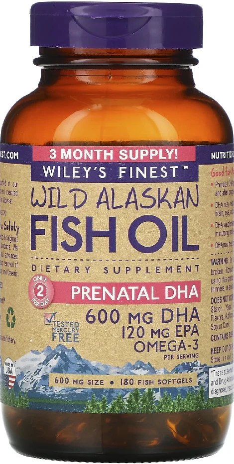Wiley's Finest Wild Alaskan Fish Oil Prenatal DHA - 600 mg - 180 Softgels