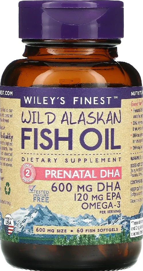 Wiley's Finest Wild Alaskan Fish Oil Prenatal DHA - 600 mg - 60 Softgels
