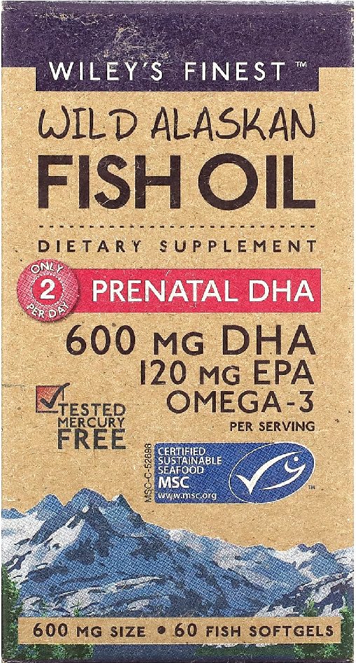 Wiley's Finest Wild Alaskan Fish Oil Prenatal DHA - 600 mg - 60 Softgels