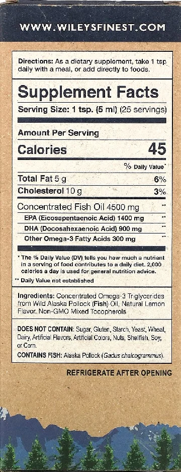 Wiley's Finest Wild Alaskan Fish Oil Peak Omega-3 Liquid Natural Lemon - 8.45 fl oz