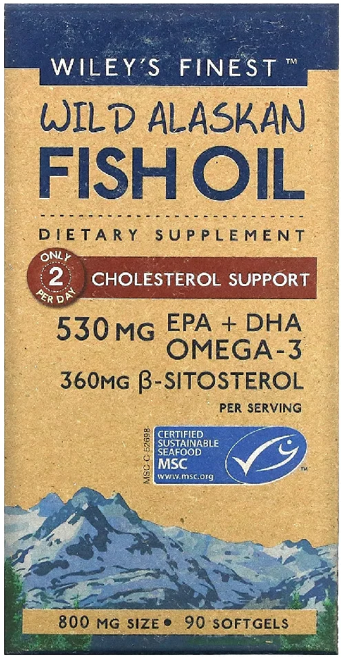 Wiley's Finest Wild Alaskan Fish Oil Cholesterol Support - 800 mg - 90 Softgels