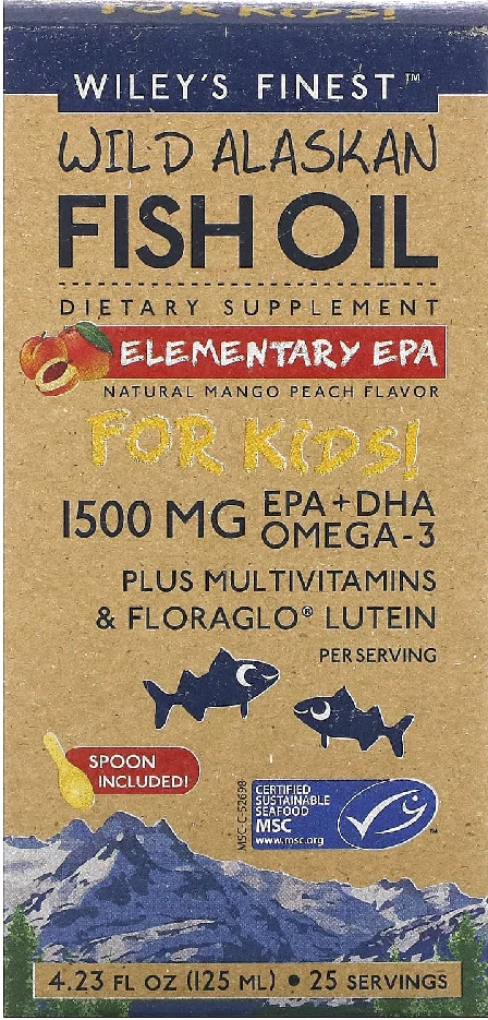 Wiley's Finest, Wild Alaskan Fish Oil, For Kids!, Elementary EPA, Natural Mango Peach Flavor, 1,500 mg, 4.23 fl oz (125 ml)