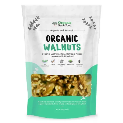 Organic Walnuts, Raw Halves & Pieces, Unroasted & Unsalted | Non-GMO | Vegan | Gluten-Free - 12 oz