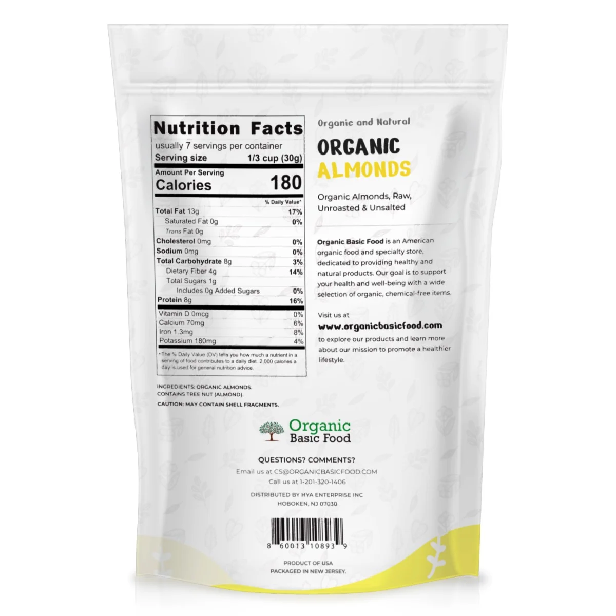 Organic Almonds, Raw, Unroasted & Unsalted | Non-GMO | Vegan | Gluten-Free - 7.5 oz