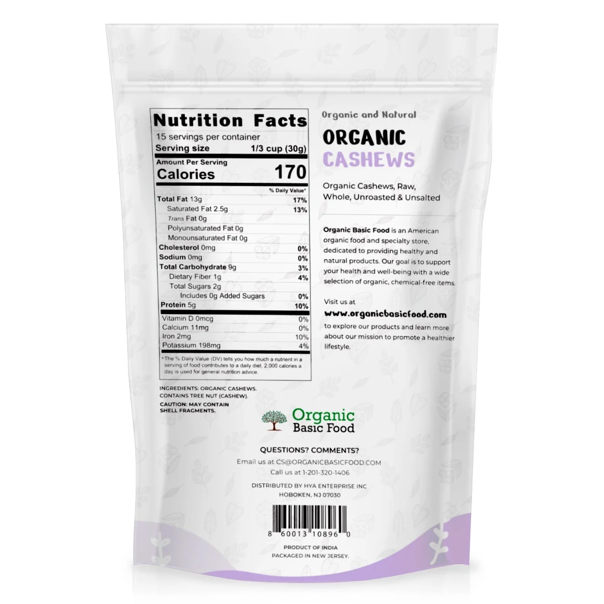 Organic Cashews, Raw, Whole | Non-GMO | Vegan | Gluten-Free - 16 oz