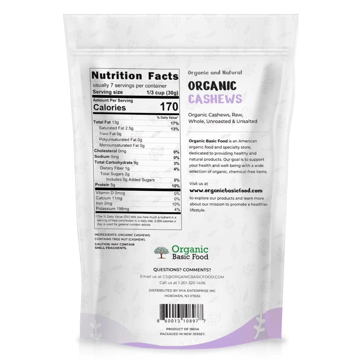 Organic Cashews, Raw, Whole | Non-GMO | Vegan | Gluten-Free - 8 oz