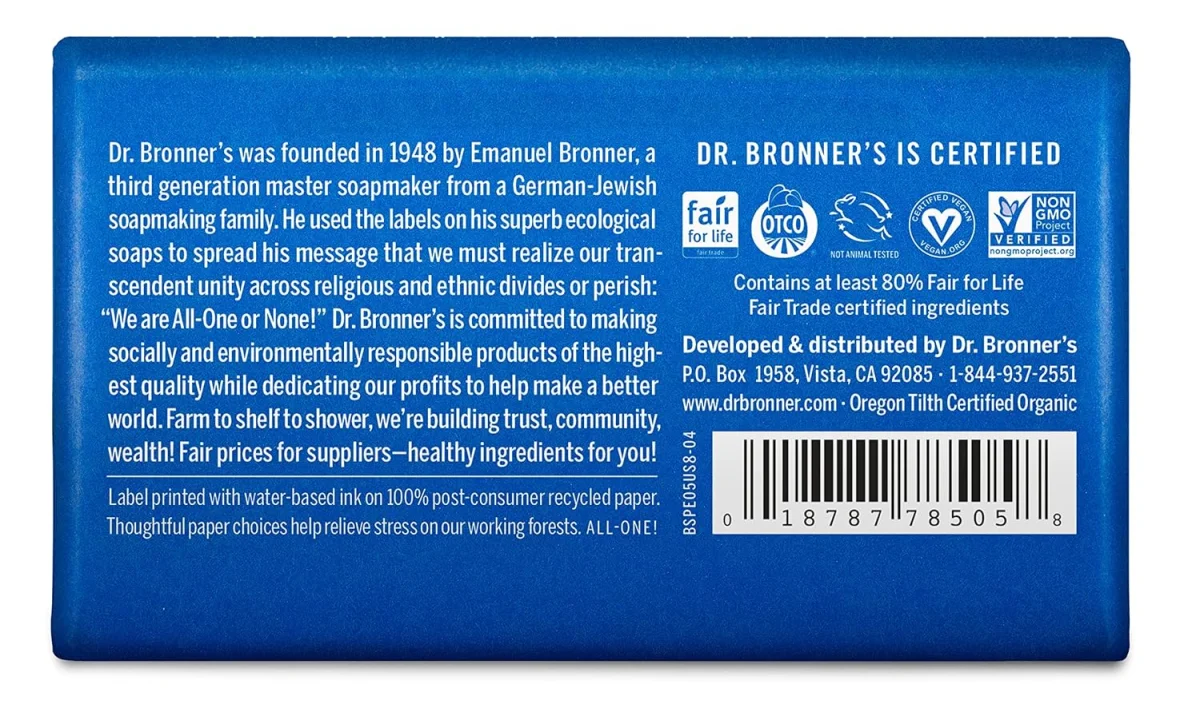 Dr. Bronner's All-One Pure-Castile Bar Soap Hemp Peppermint - 5 oz