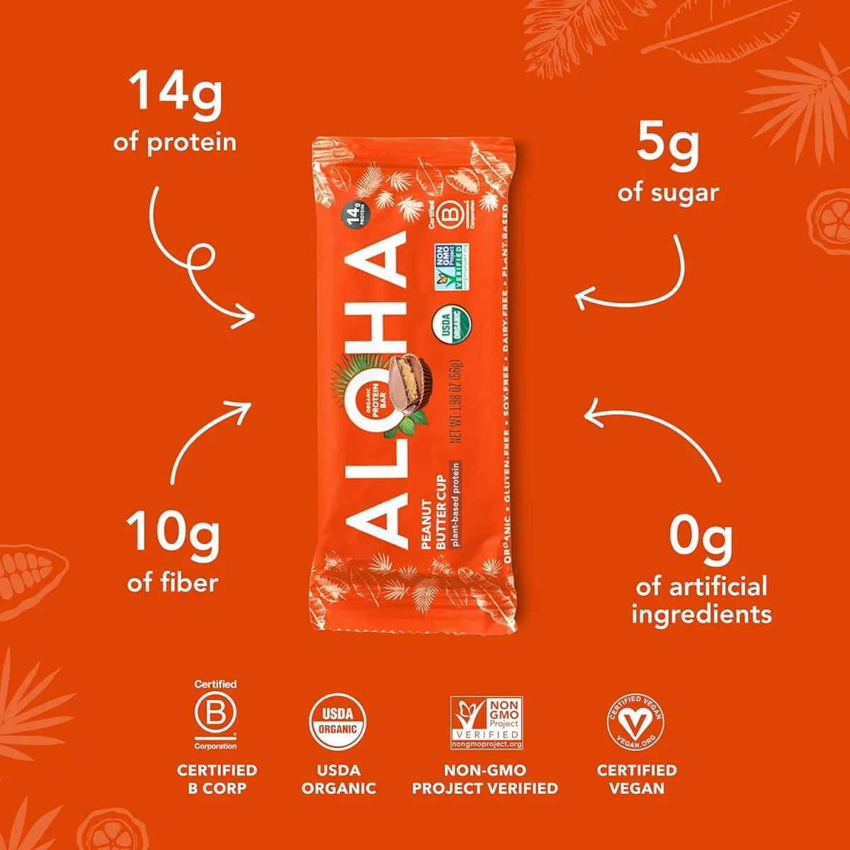 ALOHA Organic Plant Based Protein Bar, Peanut Butter Cup