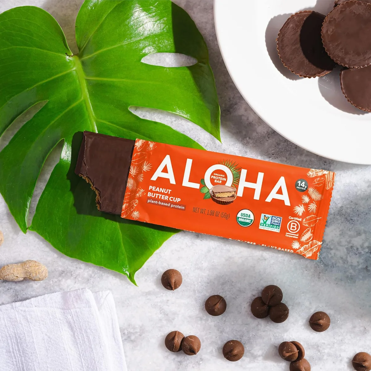 ALOHA Organic Plant Based Protein Bar, Peanut Butter Cup