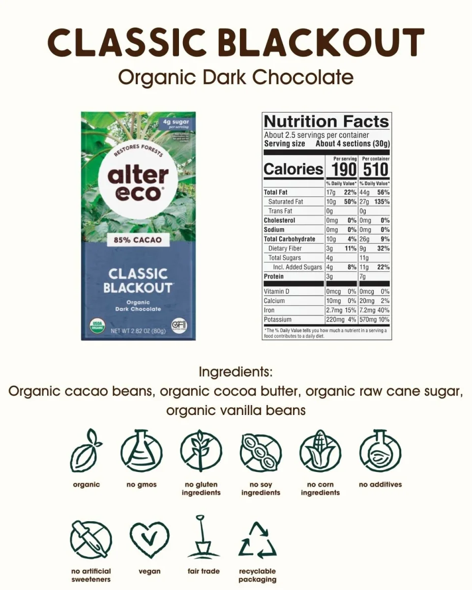 Alter Eco Organic Deep Dark Chocolate Classic Blackout - 2.82 oz