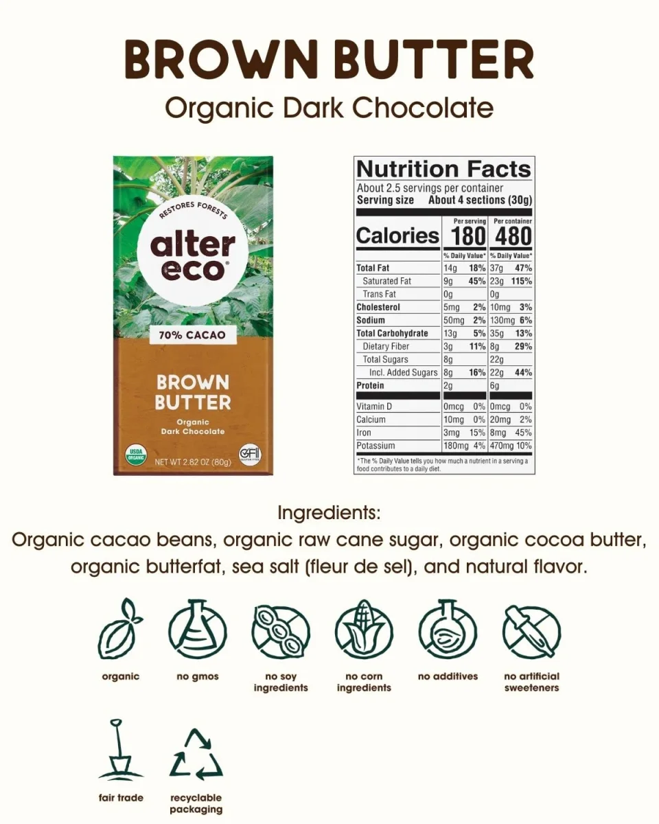 Alter Eco Organic Chocolate Salted Brown Butter 70% Cacao Bar