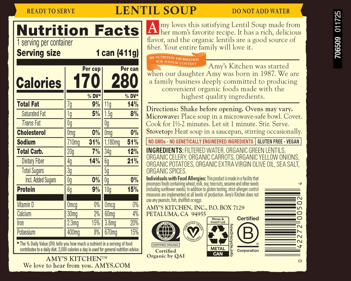 Amy's Organic Soup, Lentil - 14.5 fl oz